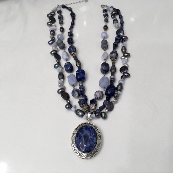 Sterling Silver Beautiful!!! 925 Blue Sodalite Agate Keshi Pearls - Picture 3 of 14